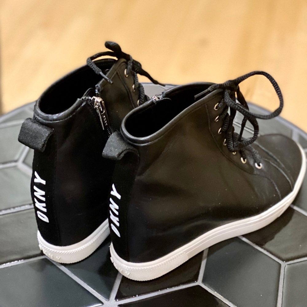 DKNY Black Wedge High Top Sneakers, Size 7 1/2
